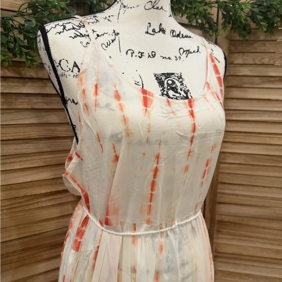 NEW White Waves Tie-Dye Maxi Dress with Tassel Belt - Picture 4 of 6